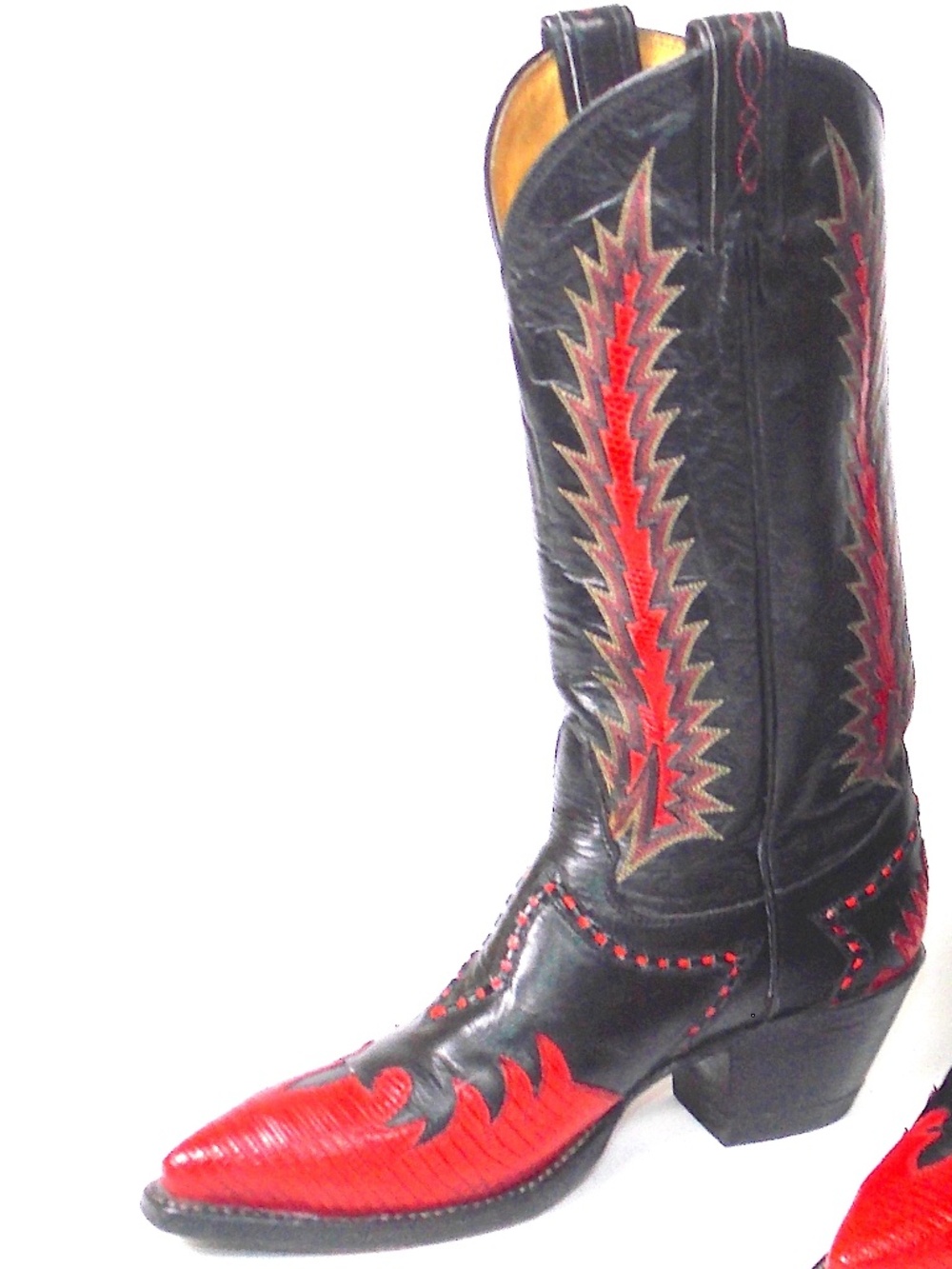 Tony Lama Classic Firewalker Blk Cowboy Boots - Wmn's 5.5B Excellent Inlaid Vtg